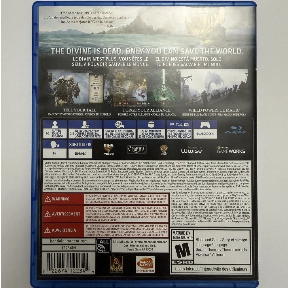Divinity Original Sin 2‎ II Definitive Edition (Sony PS4, 2018) Case & Disc